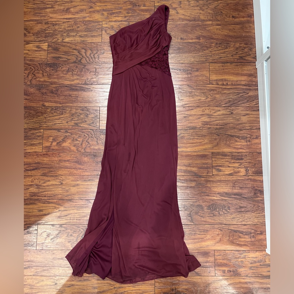 David's Bridal Red Asymmetrical One-Shoulder Gown